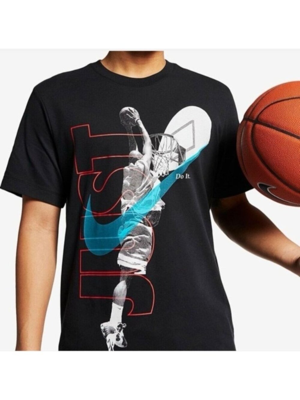 Nike Mens M Just Do It Dunk Tee Black Dri-FIT Basketball Sporty Athletic Cut